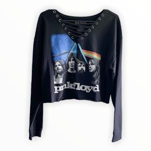 PINK FLOYD black laced front cropped sweatshirt L